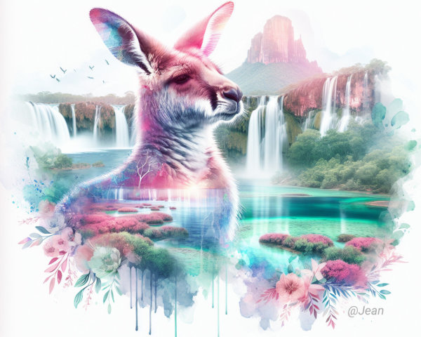 Ethereal Artwork of Kangaroo in Surreal Landscape