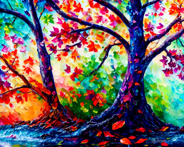 Abstract Autumn Landscape with Colorful Trees