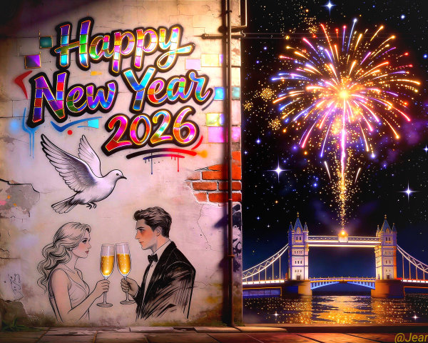 Vibrant Graffiti Mural Celebrating New Year 2026