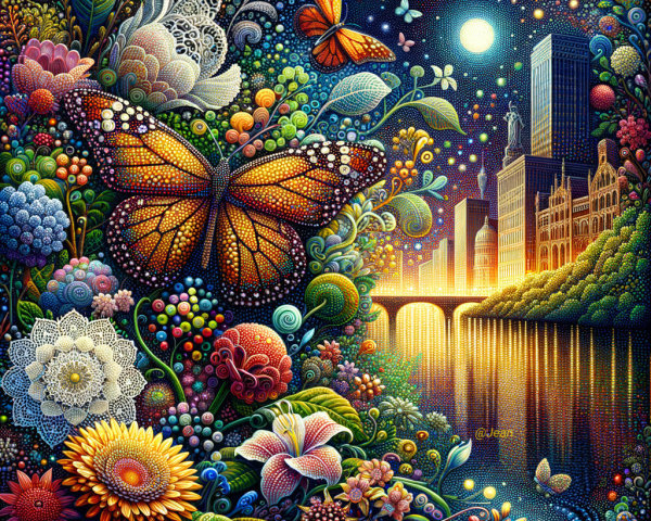 Vibrant Landscape with Flowers and City Skyline