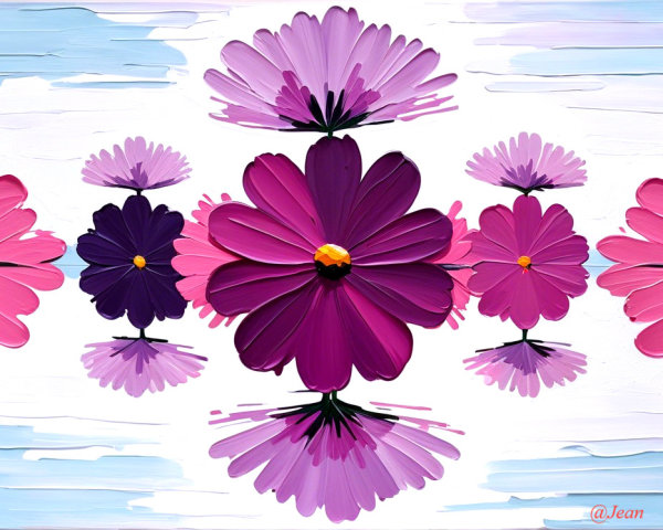 Vibrant Painting of Stylized Flowers in Pink and Purple