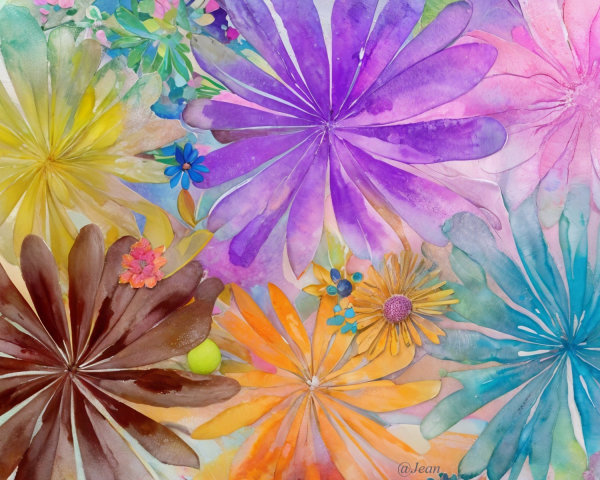 Vibrant Watercolor Painting of Colorful Flowers