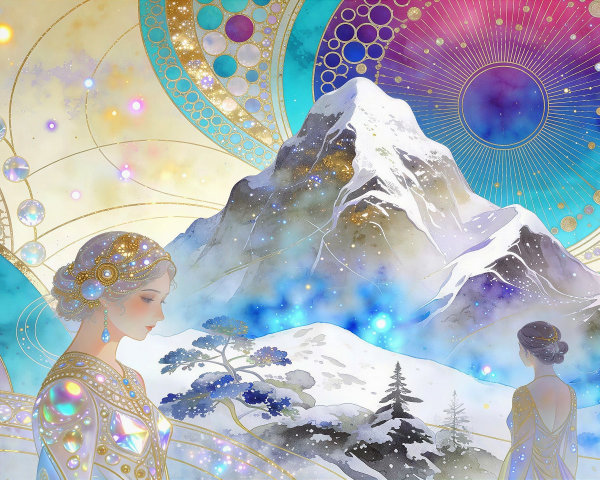 Fantasy Digital Painting of Women in Ornate Gowns