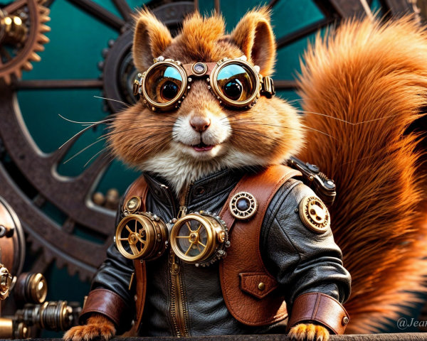 Steampunk Squirrel in Intricate Gear Background