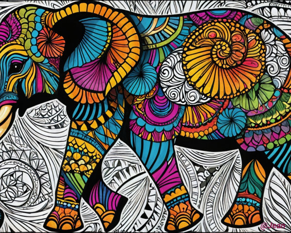 Vividly Colored Elephant with Intricate Patterns