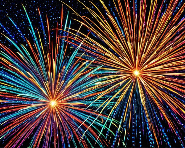 Vibrant Fireworks Displays in Night Sky with Colors