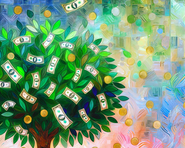 Abstract Illustration of a Prosperous Tree with Currency
