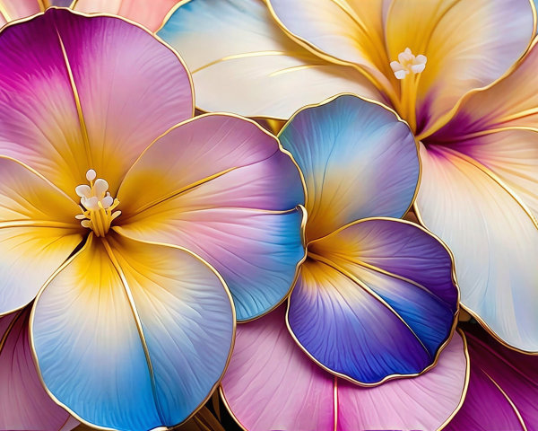 Vibrant Gradient-Colored Flowers with Gold Trim