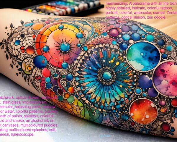 Vibrant Tattoo Design with Colorful Patterns and Effects