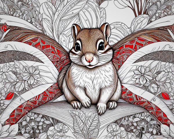 Chipmunk Surrounded by Floral Patterns and Colors