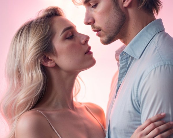 Romantic Couple in Tender Gaze with Dramatic Background