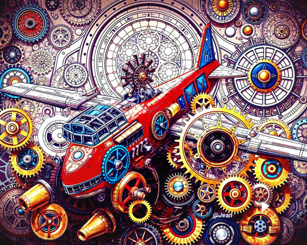 Steampunk Airplane with Intricate Mechanics and Colors