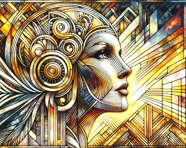 Stylized Portrait of a Woman with Geometric Patterns