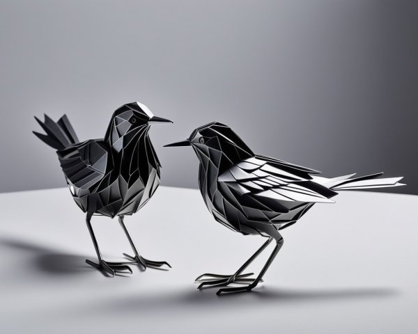Intricately Designed Origami Paper Birds Displayed