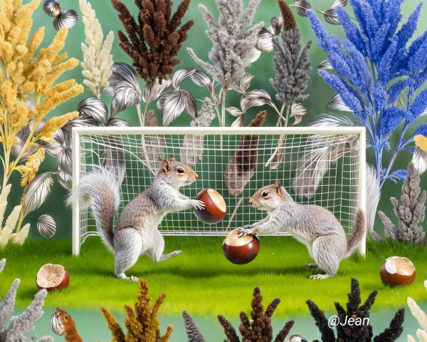Squirrels Playing Soccer on a Colorful Field
