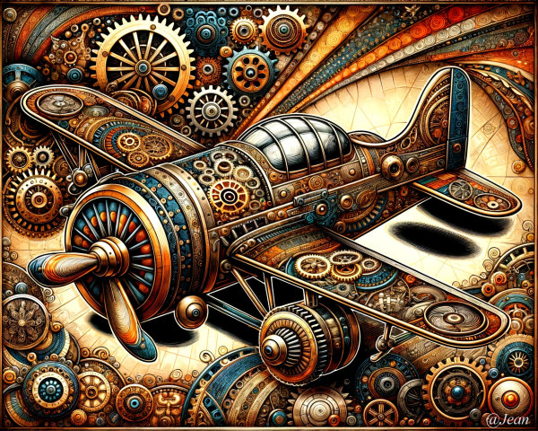 Steampunk-Inspired Airplane with Gears and Cogs
