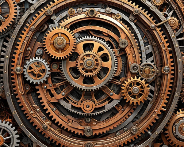 Intricate Arrangement of Copper and Bronze Gears