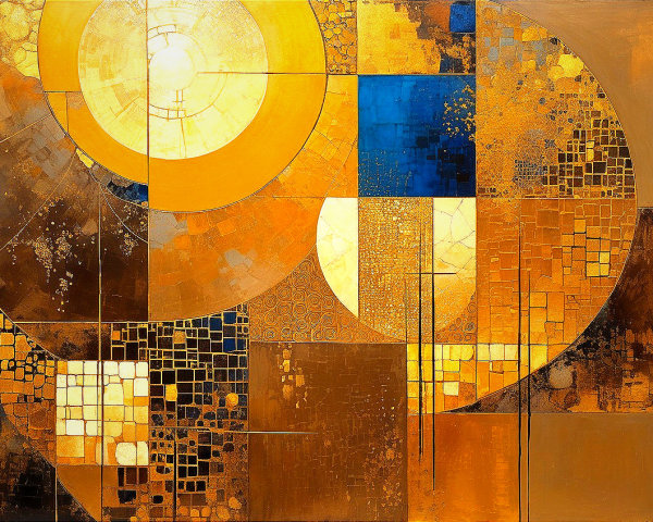 Vibrant Abstract Artwork with Gold and Blue Hues