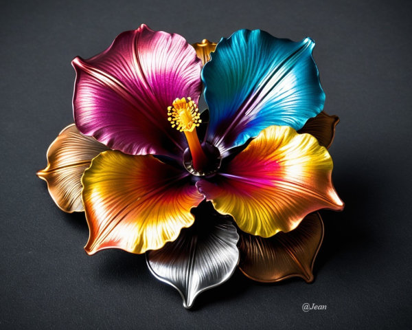 Vibrant Hibiscus Floral Sculpture with Iridescent Petals