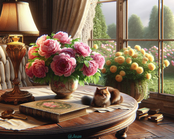 Cozy Sunlit Room with Vintage Decor and Flowers