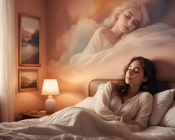 Serene Bedroom with Pastel Hues and Mural Decor