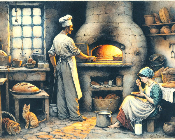 Cozy Rustic Kitchen with Freshly Baked Bread and Soup