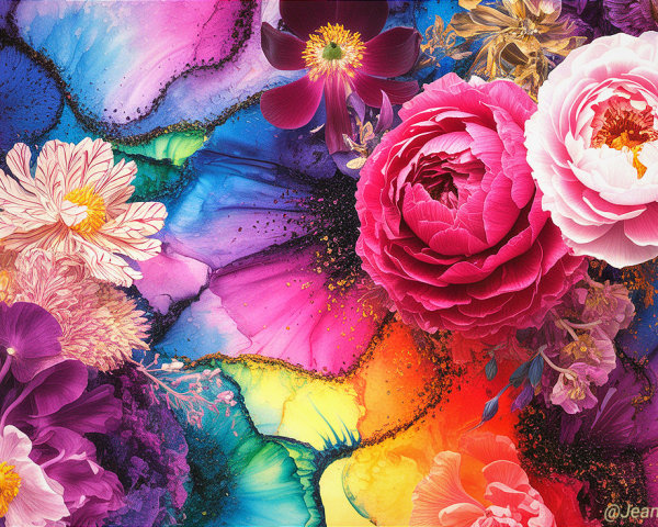 Vibrant Floral Watercolor and Alcohol Ink Artwork