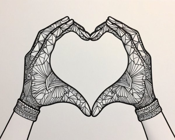Stylized Hands Forming Heart Shape with Geometric Patterns