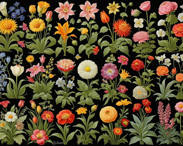 Vibrant Flower Arrangement on Black Background