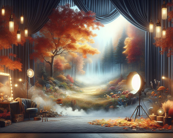 Autumn-Inspired Stage Set with Elegant Decor and Props
