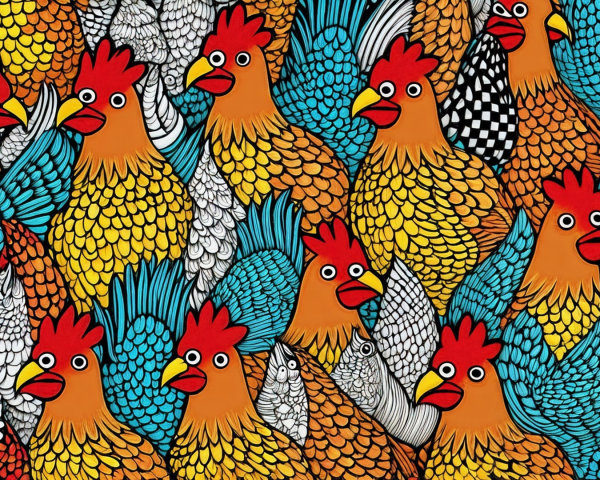 Whimsical Cartoon Chickens Pattern in Bright Colors