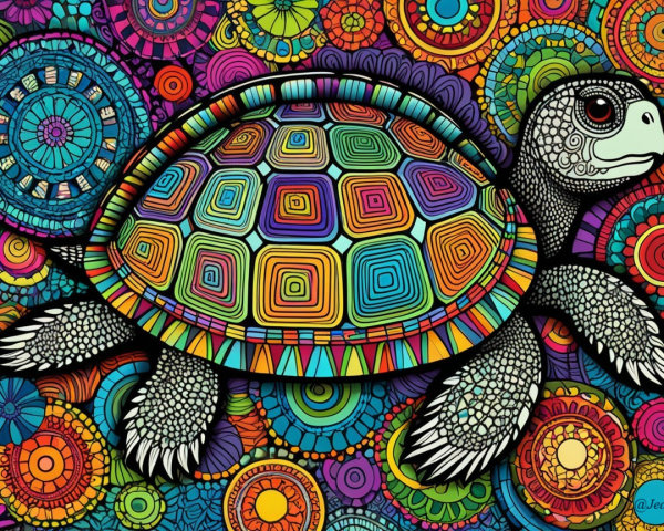 Vibrant Turtle Artwork with Colorful Abstract Patterns