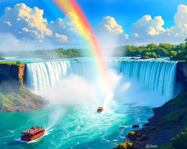 Majestic Waterfall with Rainbow and Turquoise Waters