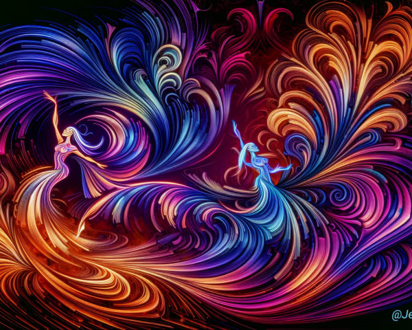 Dancing Figures in Vibrant Swirls of Color