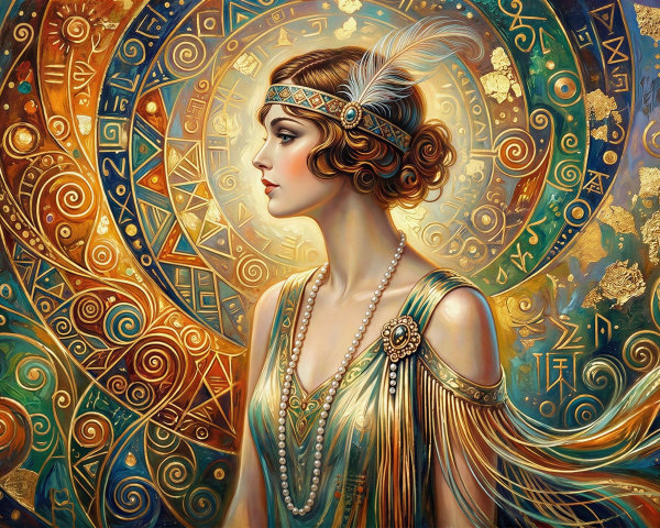 1920s Flapper Woman in Mosaic Art Deco Style