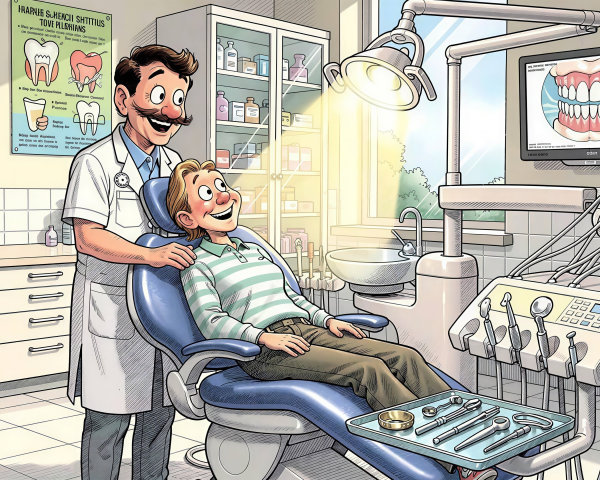 Cheerful Dentist and Happy Patient in Dental Office
