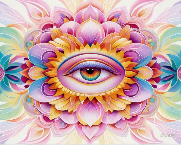 Intricate Eye Design with Floral Patterns in Pastels