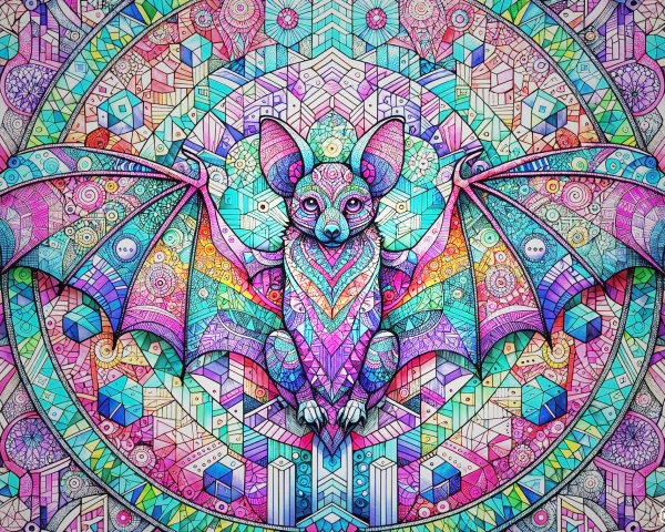 Vibrant Bat Design with Kaleidoscopic Background