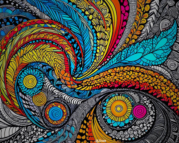 Vibrant Abstract Design with Swirling Patterns and Colors