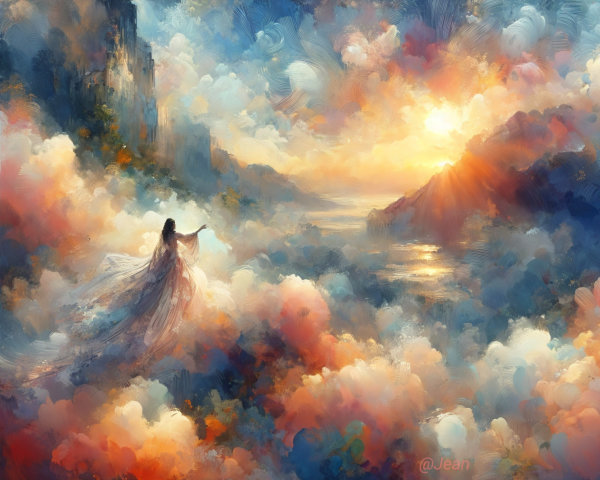Dreamlike Landscape with Vibrant Clouds and Sunrise