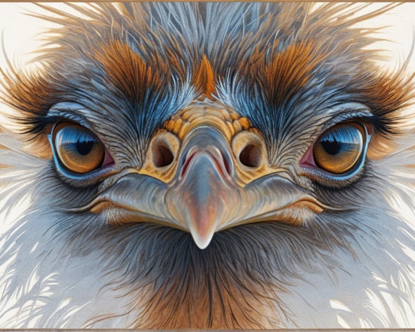 Close-Up of Emu Face with Detailed Feather Texture