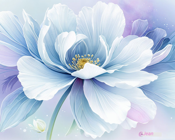 Large Delicate Flower Illustration with Blue and White Petals