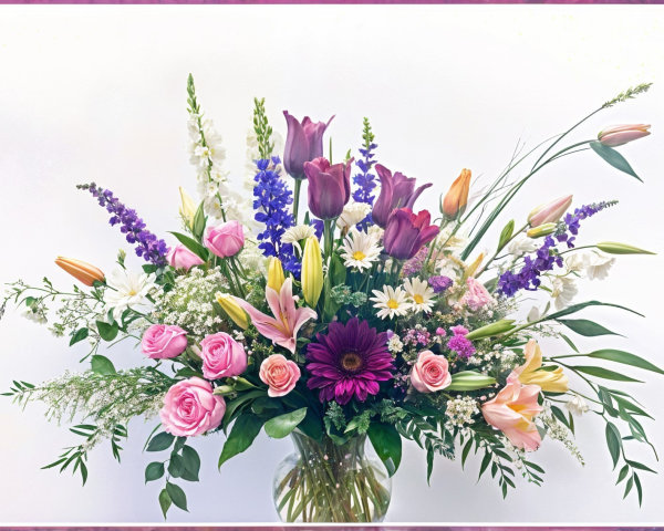 Vibrant Bouquet of Colorful Flowers in Glass Vase