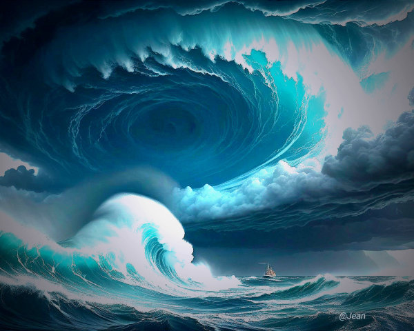 Dramatic Seascape with Towering Waves and Dark Clouds