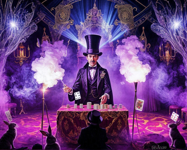 Dapper Magician Performs in Lavish Enchanting Setting