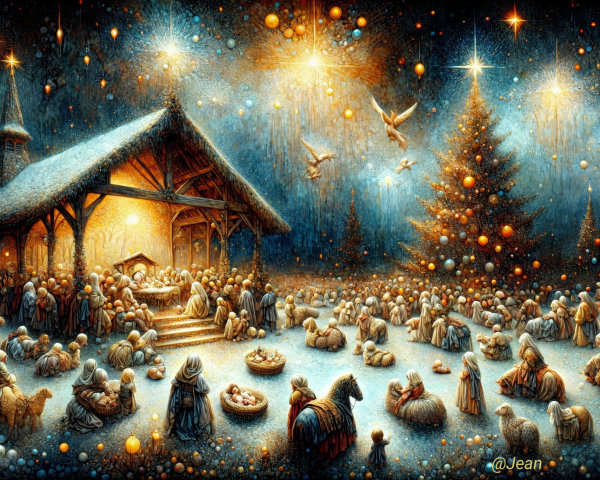 Serene Nativity Scene Under Starry Night Sky