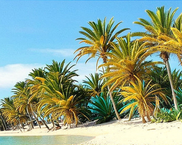 Serene Beach Scene with Palm Trees and Clear Waters