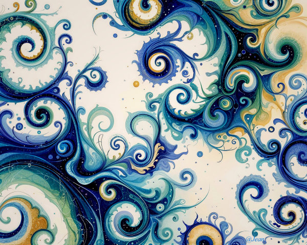 Vibrant Abstract Design with Swirls in Blue and Green