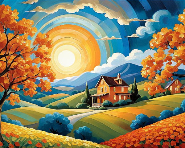 Vibrant Countryside Landscape with Charming House