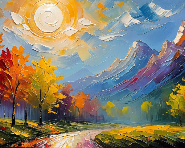 Vibrant Autumn Landscape with River and Mountains